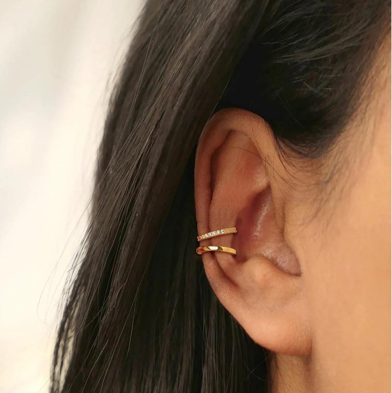 Funsanny Store Gold Ear Cuffs Earrings for Women Non Piercing - Clip on Cartilage Earrings Dainty 14K Gold Sterling Silver Plated Cubic Zirconia Huggie Hoop Earring for Women No Tarnish Trendy Jewelry Set - Image 2
